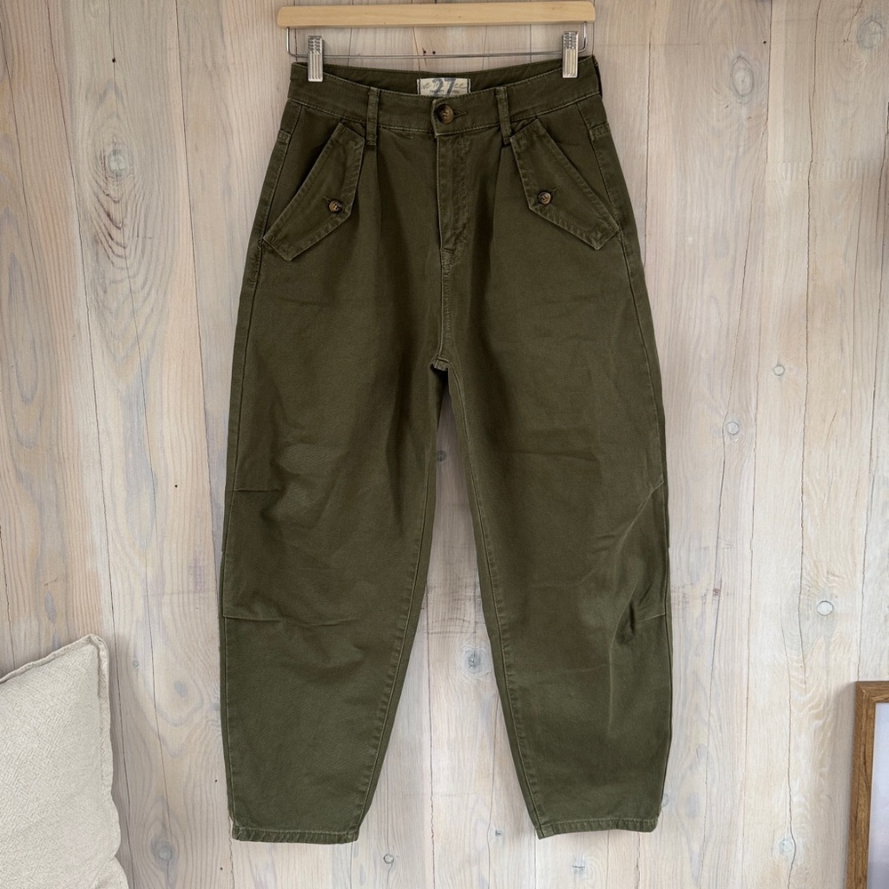 Free People Olive Green High-Waist Utility Pants